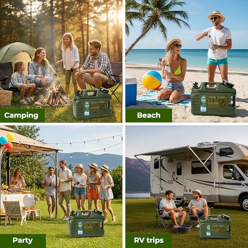 5 Gallon Water Jug, Camping Water Container, BPA Free Portable Water Dispenser with Spigot, Leak-Proof Large Camping Water Jug for Emergency Storage,Outdoor,Hiking - color: Green