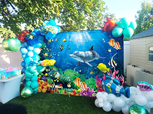 7x5ft Ocean Dolphins Backdrop Under The Sea Whale Backdrop for Kids Aquarium Corals Tropical Fish Background Underwate Baby Shower Backdrops for Photoshoot