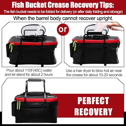 2 Pcs Fishing Bucket and Live Bait Aerator, Foldable Multi Functional Live Bucket Portable Quiet Aerator Outdoor Camping Fishing EVA Bag - color: Black