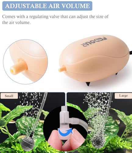 FEDOUR Mini Aquarium Air Pump, Quiet Fish Tank Oxygen Pump with Single Outlet, Aquarium Air Bubbler with Complete Accessories for up to 20gallon Fish Tanks, Betta Tanks, Shrimp Tanks