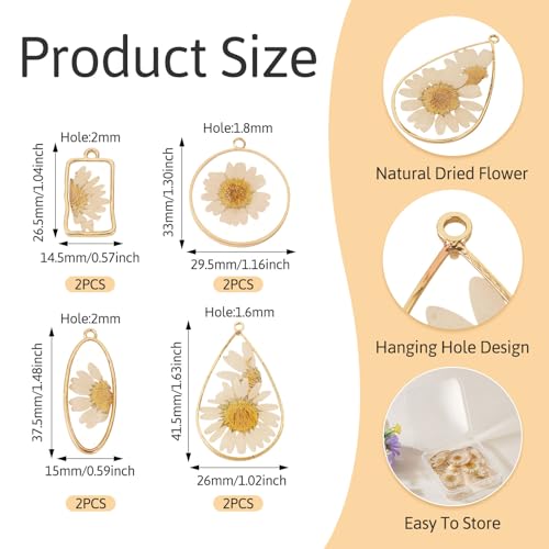 Transparent Flower Resin Charms Round Gold Edge Dried Floral Pendants Flat Round Clear Gold Foil Floral Charms for Necklace Bookmark Keychain Jewelry Making - color: Flower-8