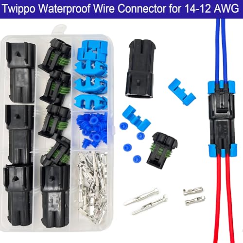 14-12 AWG 2 Pin Connector Weather Pack Connectors Kit 2 Wire Waterproof Automotive Electrical Plug Connectors Quick Connect and Disconnect (4 Set) - size: 2pin/4kit/14-12AWG