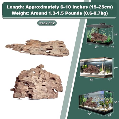 Natural Wood Driftwood for Aquarium Fish Tank Decor,Assorted Driftwood Trunk Branch for Reptile Tank Decor (SHP-XM Driftwood (6 to10 Inch)-Pack of 2) - color: SHP-XM Driftwood (6 to10 Inch)-Pack of 2