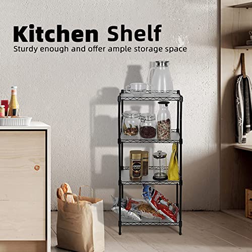 Best 4-Tier Wire Shelving - Black - Heavy Duty Shelf - Kitchen Storage Shelves, Wire Shelving Unit with Baskets Storage Rack Corner Shelf Shelving Adjustable Storage Shelf, 11.8" D x 15.7" W x 47" H - size: 4-Black Shelf