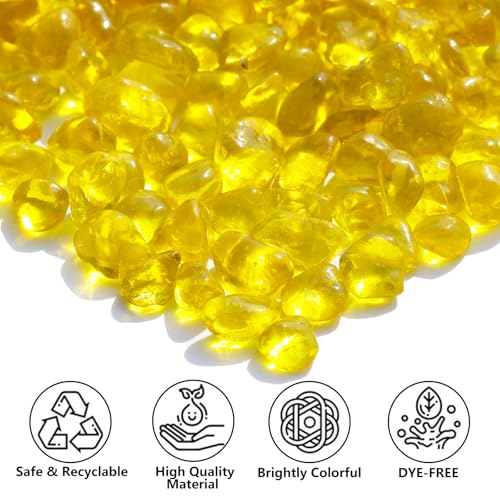 QYGL Sea Glass Stones - Yellow Clear Glass Pebbles Gemstones - Perfect for Aquarium Rocks, Fish Tank Gravel, Vase Fillers, DIY Crafts, and Home Decor (0.9LB/14oz) - color: Yellow