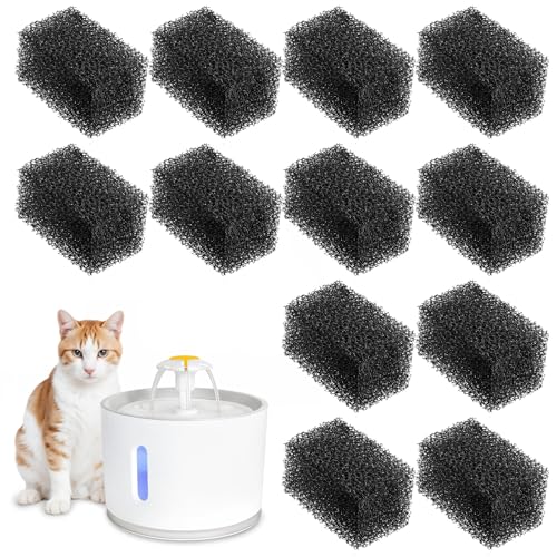 12 Pcs Cat Water Fountain Sponge Filters Pet Fountain Replacement Filters Cat Sponges for 92oz/2.8L Pet Fountain Small Sponge Filter for Cat and Dog (Black)