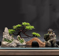 AWXZOM Small Japanese Fish Tank Decorations Set, Suitable for Aquariums up to 5 Gallon or Fish Bowl, Includes Small Decorations Artificial Plastic Plants Fish Tank House