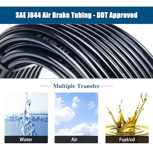 1/4" Black Nylon Air Line Tubing - 32.8 FT Air Hose, DOT Approved for Air Brake Tubing Suspension Or Fluid Transfer - size: 1/4"OD 32.8FT