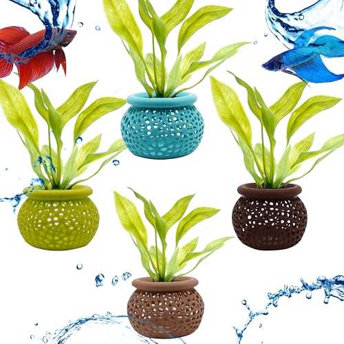 Aquarium Plant Pot Holders, Aquatic Plant Holder, Securely Hold Aquatic Plants, Promoting Healthy Root Growth, Fish Tank Aesthetic (Pack of 4) - color: Pack of 4