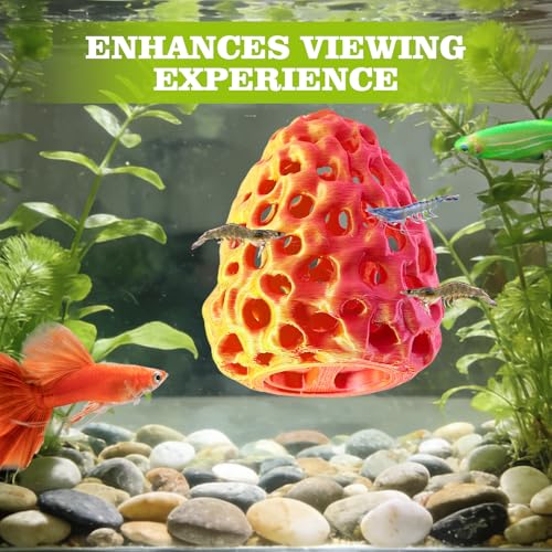 Shrimp Dome Hide, Shrimp Hides for Aquarium, Betta Fish Hideout with Suction Cup, Betta Habitat Tank Ornament Accessories, Aquarium Decor for Small Fish Guppy Hiding Resting (Lid Gold Red) - color: Gold Red Gradient with Lid