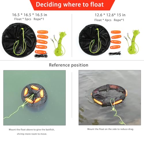Drasry Large Portable Floating Fishing Basket for Caught Bait Shrimp Minnow Crab Live Well Coated Nylon Net Mesh Collapsible Storage Cage Rubber Kayak Fish Net Bucket - color: Black, size: 12.6 * 12.6* 15"