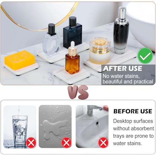 4PCS Stone Drying Trays for Bathroom Sink, Water Absorbing Stone Tray, Water Absorbent Diatomaceous Earth Tray and Coaster, Diatomite Soap Dish, Drying Stones Soap Trays for Kitchen Counter - color: White 2stripes