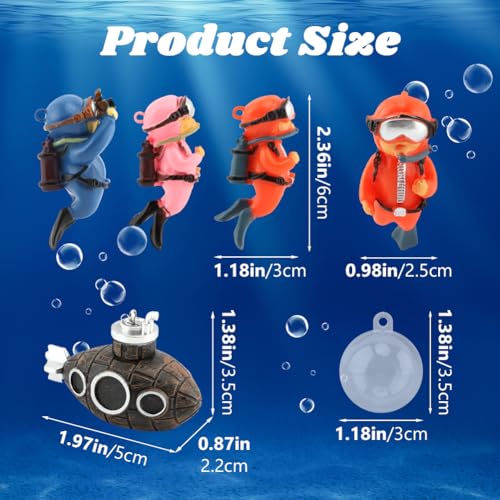 PUXING 4pcs Floating Fish Tank Decoration Retro Submarine Set and Floating Diver Lovely Diver Fish Tank Decorations Safe Fishs Toy for Be-TTA (Color:Colorful)