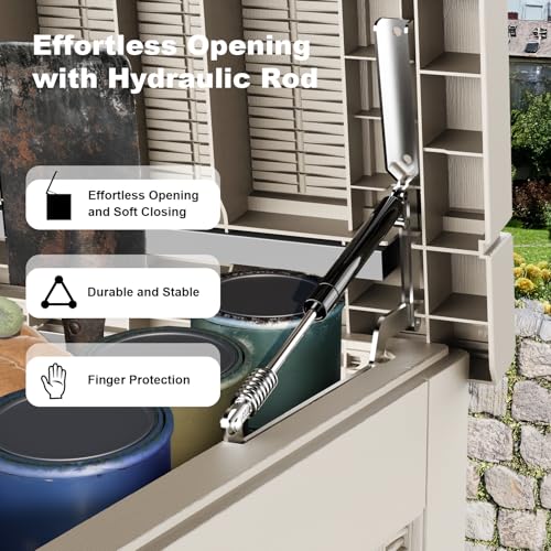 ROJIK Outdoor Storage Housing Deck Box,Waterproof Patio Furniture, Garden Tools, Cushions, Pool Accessories Storage Bench with Lockable Lid and Side Handles (Grey,320 Gallon) - color: Grey, size: 320 Gallon