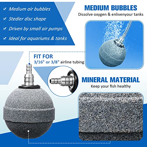 Reginary 10 Pcs Air Stones 2 Inch for Aquariums, Ponds, Hydroponics, Ball Oxygen Bubbler Diffuser Stone Bubble Aerator for Air Pump, Fish Tank, Bucket, and DWC Reservoirs (Grey) - color: Grey