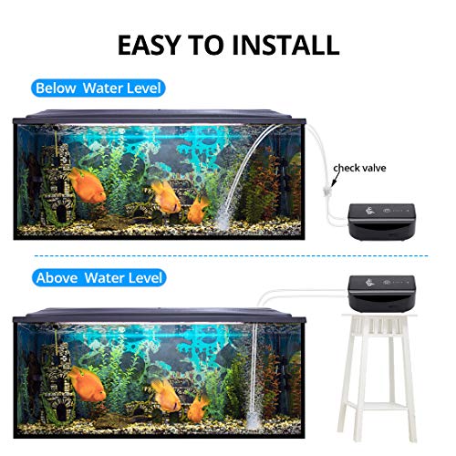 AQQA Aquarium Air Pump Battery Rechargeable Fish Air Pumps Portable Bubbles Oxygen Pump Aquarium Aerator Fresh & Saltwater Aquariums Air Pumps with Air Stone, Tubes, USB Cable (5W for 1-160Gal Tank) - size: 5W for 1-160Gal tank