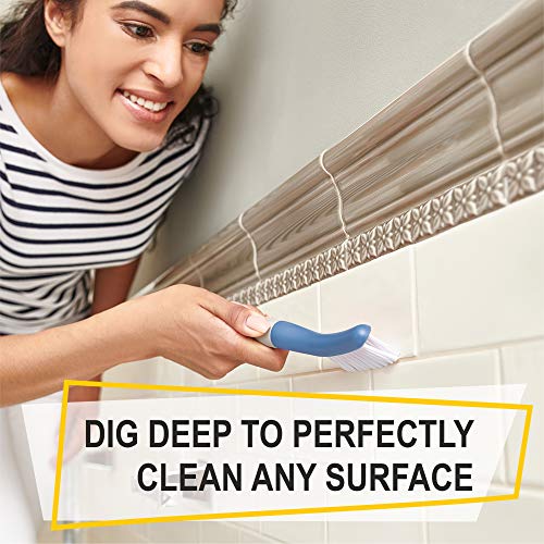 Scrub Brush Set of 3pcs - Cleaning Shower Scrubber with Ergonomic Handle and Durable Bristles - Grout Cleaner Brush - Scrub Brushes for Cleaning Bathroom/Shower/Tile/Kitchen/Floor/Bathtub/Carpet, Blue - color: Blue, Set of 3