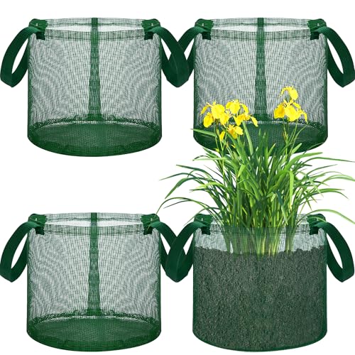 4 Pcs Pond Planting Bag with Handle, Reusable 7 Inch Round Aquatic Mesh Plant Pot for Ponds, Breathable Green Water Garden Pond Plant Basket for Lotus Bog Terrestrial Plants - color: Green With Handle, size: Round