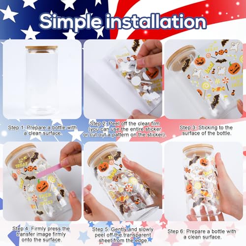 UV DTF Cup Wraps - 20 Sheets Independence Day UV DTF Wraps for 16 OZ Glass Cups, 4th of July American Flag Bow UV DTF Stickers, USA Patriotic Rub on Transfer Decals for Water Bottle Mug - style: Independence Day