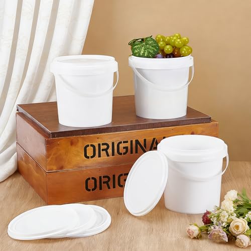 12 Pcs White Plastic Bucket with Lid and Handle, Food Grade Buckets with Lids, Ice Cream Containers Food Safe Bucket for Multipurpose Storage Paint Water Art Crafts Projects (1 Quart) - size: 1 Quart