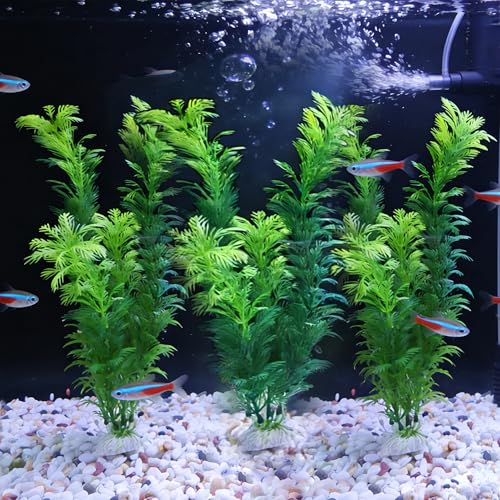 LIYAOLI Aquarium Artificial Plants 12 Inch 3Pack - Tall Realistic Fish Tank Plants Decor with Stable Base, Soft Leaves for Betta, Guppy, Shrimp & Tropical Fish, Aquascape Decoration for Silk Aquarium - color: 3pack-green Plants