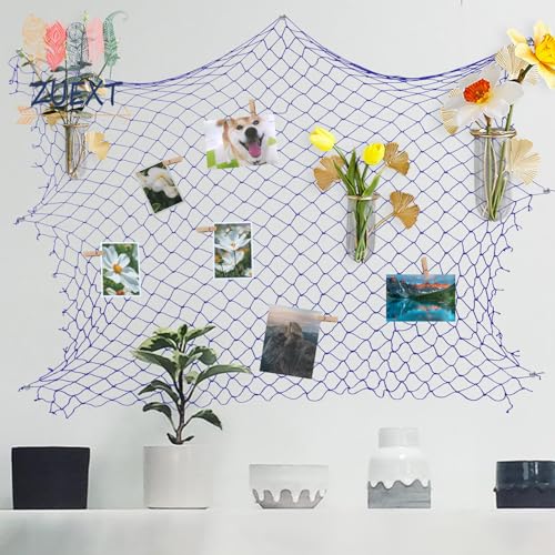 ZUEXT Dark Blue Decorative Fishing Net 80x40 Inch, 2PCS Picture Fish Net, Mermaid Net Cotton Fishnet Wall Hanging Decor for Hawaiian Nautical Beach Party, Fishnet Photo Display Sea Themed FishNet - color: Dark Blue, size: 80" x 40" - 2 Pack