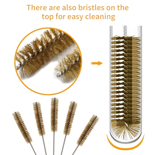7 Pcs Brass Brush Set, 12'' Long Handle Pipe Cleaner Brush for Deep Cleaning, Bottle Brush for Engine Auto Parts Bottle Keyboards Narrow Space & Paint on Various Metal Pipes Cleaning