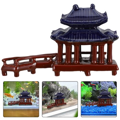 Levemolo Mini Curved Bridge Pavilion Statue Ceramic Fish Tank Decoration Bonsai Ornament for Landscape Realistic Design Sturdy Construction for Garden Aquarium Use