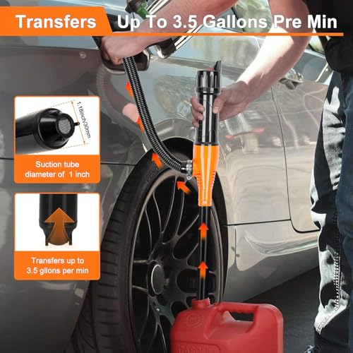Powered Battery Fuel Transfer Pump,Battery Operated Transfer Pumps with Quick Stop Nozzle,Water & Fuel Transfer Pump for Gasoline Diesel Oil Gas Water Fish Tank