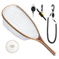Fly Fishing Net Trout Net with Magnetic Release and Rod Holder Wooden Frame Landing Net with Soft Rubber Mesh for Catch and Release (Clear Small Holes)