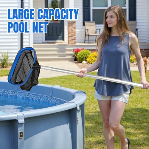 joyhalo Pool Skimmer Net with Pole,Upgraded Extra Wide Scoop Edge, Swimming Leaf Rake with 2.5FT-10FT Adjustable Aluminum Pole for Cleaning Leaves, Debris - color: Gray