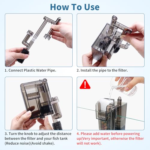 Small Fish Tank Filter for 3-5 Gallon Aquarium, USB Powered Quiet Hang On Back Filter with Upgraded 3-Stage Filtration System (Sponge & Quartz Balls), Adjustable Flow & Extra Media Set Included