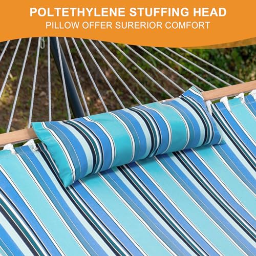 Lazy Daze Hammocks 12 FT Sunbrella Fabric Hammock Non-Fading with Spreader Bars and Free Pillow Fits for 2 Persons, All Weather and Fade Resistant for Patio Yard, 450 lbs Capacity, Dolce Oasis - color: Dolce Oasis