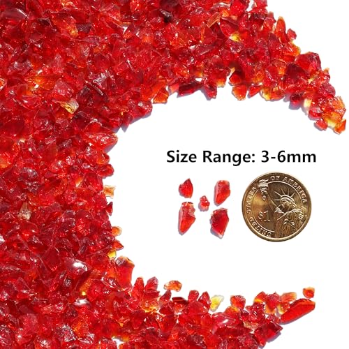 QYGL Crushed Glass - 2.1LB Red Broken Glass Pieces 3-6mm, for Resin Art, DIY Crafts, Home Decor, Vase Fillers, Tabletop Fire Pit, and Aquarium Rocks - color: Red