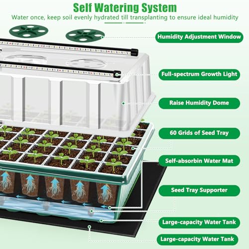 2 Set 120-Cell Seed Starter Kit with Seedling Heat Mat, Self-Watering Seed Starter Tray with Adjustable Brightness Timed Grow Light Humidity Domes, Indoor Seedling Starter Tray Plant Germination Kit - size: 2pack with Heat Mat