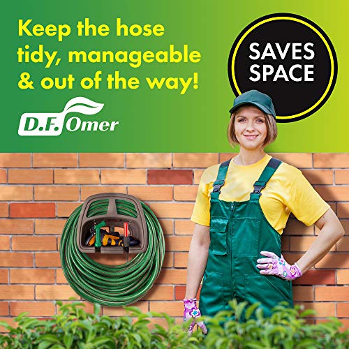 DF OMER Plastic Garden Water Hose Holder, Wall Mount Hose Hanger with Storage Compartment Fits 150 ft. Hose – 10x5x5 in. Weatherproof Hose Hanger for Outside with Shelf for Garden Equipment