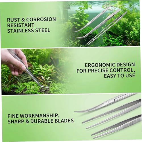 3Pcs Aquascaping Tools, Stainless Steel Aquarium Plant Tools with Straight & Curved Tweezers and Curved Scissors for Aquatic Plant Care & Tank Maintenance