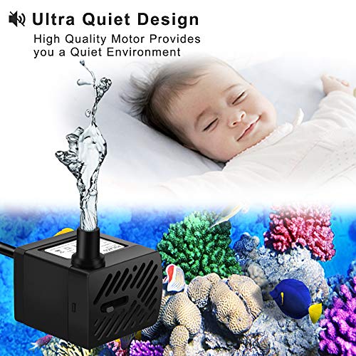 PULACO 50GPH 3W Mini Submersible Water Pump with 3.3 FT Tubing for Aquariums, Fish Tank, Pond, Fountain, Hydroponics