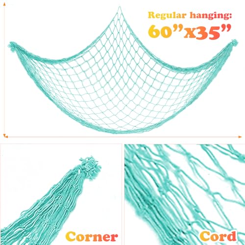 2 Pack Fish Net Decorations for Party, Natural Cotton Hawaiian Party Fishing Net Decorative, Nautical Themed Cotton Fishnet Under The Sea Pirate Ocean BeachHalloween Decor Blue - color: 2pack-blue