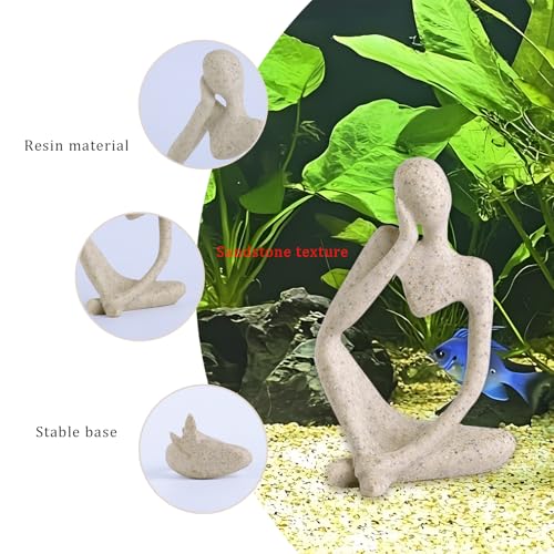 Fish Aquarium Decor Ornaments Sandstone Thinker Statue Minimalist Fish Tank Decorations Small Accessories Resin Abstract Home Decor Fish Toy for Betta Cichlid Goldfish Shrimps Hermit Crabs Turtle - color: Left Thinking