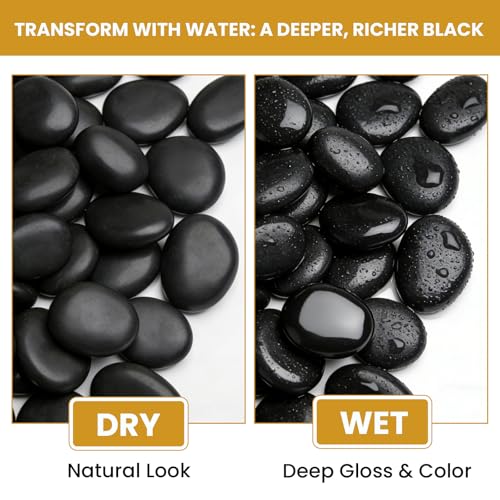 1-2 Inch Polished River Rocks, Decorative Stones for Indoor Plants, Vase Filler, Fish Tank & Aquarium, Garden Landscaping, Black, 18LB - color: Black, size: 18LB