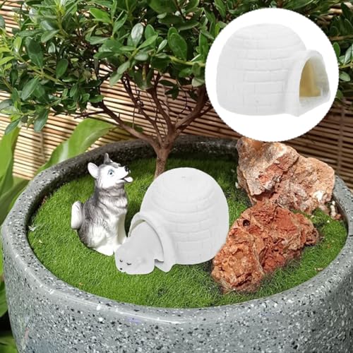 Vaguelly Mini Igloo Miniature Ice House Arctic Aquarium Figurines for DIY Dollhouse Micro Landscape Hideout House Fish Tank Decoration