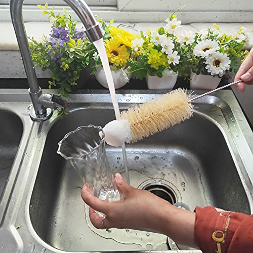 NewFerU Stainless Steel Soda Bottle Cleaning Brush in Natural Boar Bristle Wool Tip Long Handle, Flexible Bendable Thick Wire Cleaner for Narrow Neck Water Baby Bottles Straw Pipe Tube Flask (Big) - color: Big