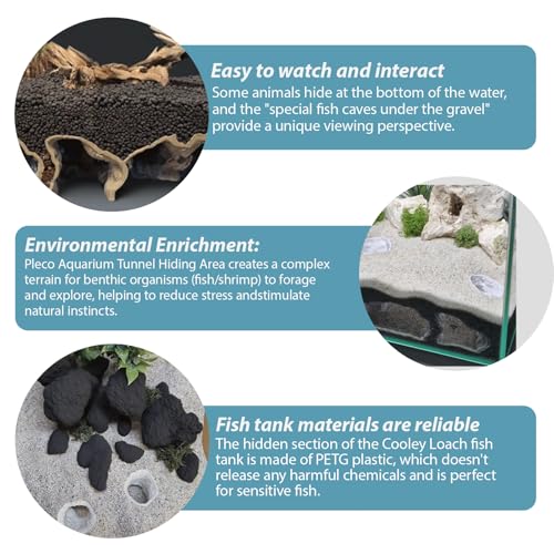 Aquarium Decor, Natural Curve Under Gravel Tunnel Cave, Fish Cave for Aquarium, 3D Printed Fish Tank Tunnel Decor for Betta, Guppy, Shrimp, Cory, Small Cichlid (Large) - size: Large