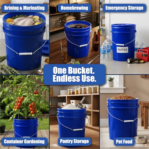 ePackageSupply 5 Gallon Bucket - Food Grade Bucket with Airtight Gamma Seal Screw-On Lid, BPA-Free, Heavy-Duty 90 Mil HDPE Plastic, Bulk Storage, Durable Container, Made in USA, Blue/Blue, 3 Packs - color: Blue/Blue, size: 3 Packs
