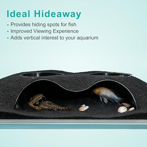 Aquarium Decor, Underground Tunnel Cave with Holes for Viewing, Fish Tank Decoration Hideout, for Cory Catfish, Shrimp, Loach and Pleco, Black