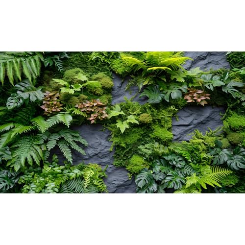 Rock Wall Aquarium Background Stabilized Moss Plants Adorning Wall Fish Tank Background Lush Green Moss Fern Reptile Tank Background Rock Wall Reptile Tank Background Moss Tank Background 24x16in - color: Grey_Green, size: 24(W)x16(H)inches/ 60(W)*40cm(H)