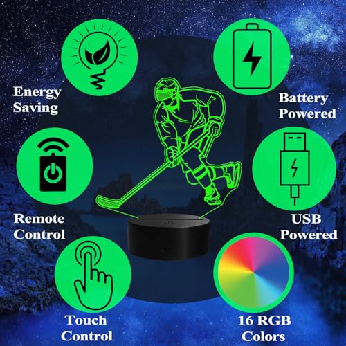 Hockey Night Light, Ice Hockey Gifts, 3D Illusion Lamp with Remote Control, 16 RGB Colors, 4 Flashing Modes, Timer, Dimmable, Kids Room Hockey Decoration Gifts for Holiday Birthday Christmas - color: Color 3
