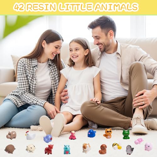 42pcs Mini Resin Animal 42 Styles Figures Bulk Tiny Resin Animals Little Miniature Small Animal for Micro Fairy Garden Landscape Accessories Dollhouse Hide Crafts Decor Aquarium - style: 42p-animals-2