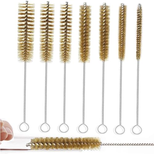 Generic 7pcs Brass Wire Tube Brush Set,Bottle Brushes for Cleaning f, 11-Inch Long Brass Brushes,Deep Cleaning of Matel,Pipes, Bottles, Keyboards, Glass and More, Gold